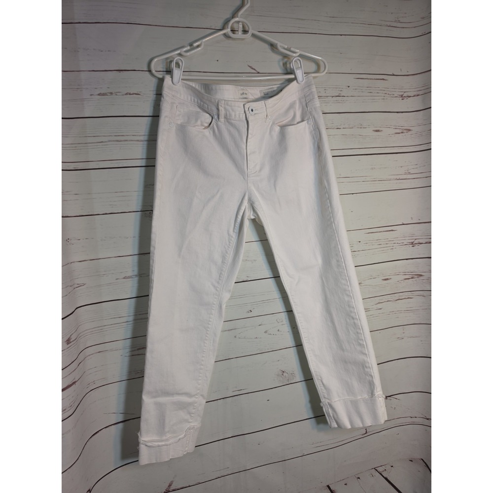 J. Jill Authentic Fit Cropped Jeans Womens 6 White Denim Raw Hem Straight Leg